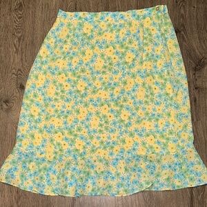 Coldwater Creek Yellow and Blue Floral A-Line Skirt